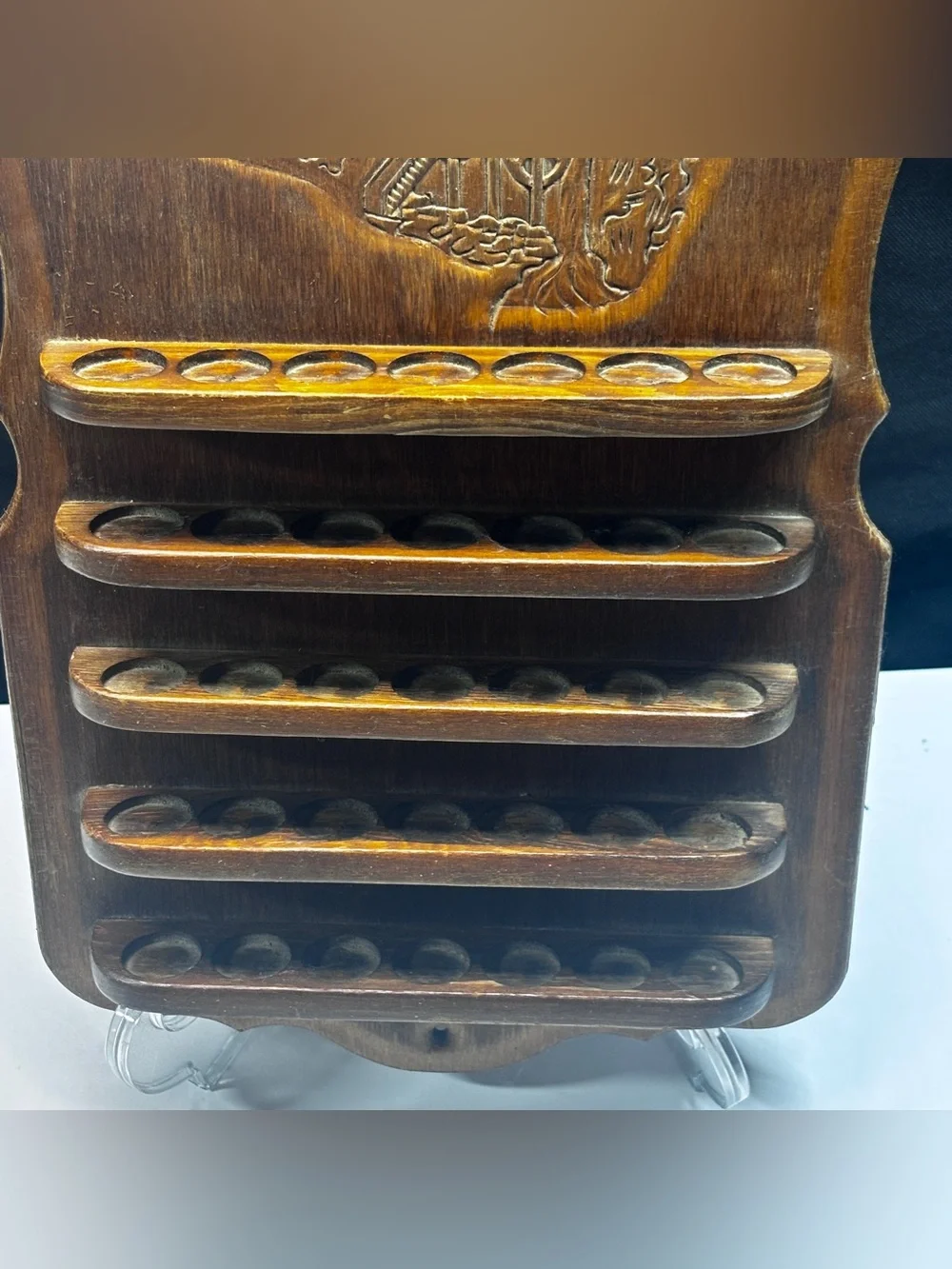 Vintage Wooden Thimble Wall Hanging Shelf holds 35 grandma country